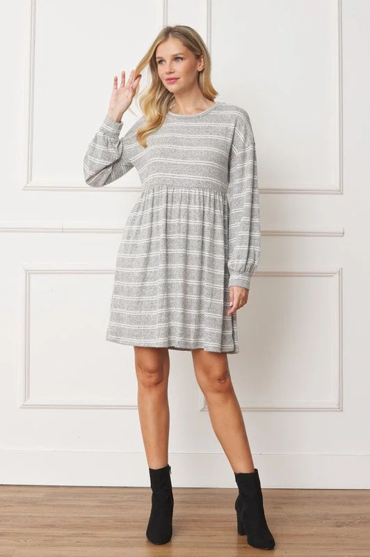 Plus Size Stripe Bishop Sleeve Mini Dress Modern Satin Mini Dress