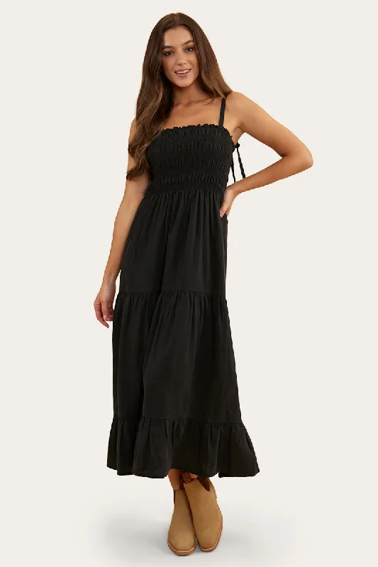 Rosabel Womens Maxi Dress - Black Stylish Maxi Dress with Pleats