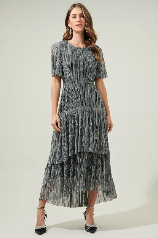 Sasha Shimmer Ruffle Tiered Maxi Dress Elegant Floral Maxi Dress