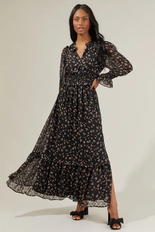 Serenity Floral Leandra Ruffle Maxi Dress Comfortable Fitted Maxi Dress