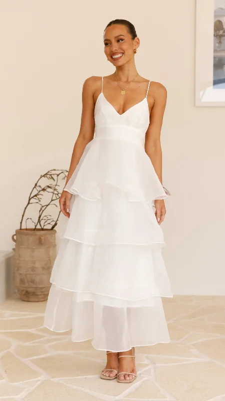 Shayla Maxi Dress - White Elegant Velvet Maxi Dress