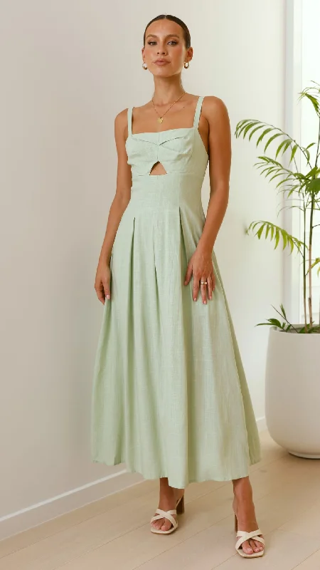 Shaylee Maxi Dress - Sage Stylish Maxi Dress with Pleats