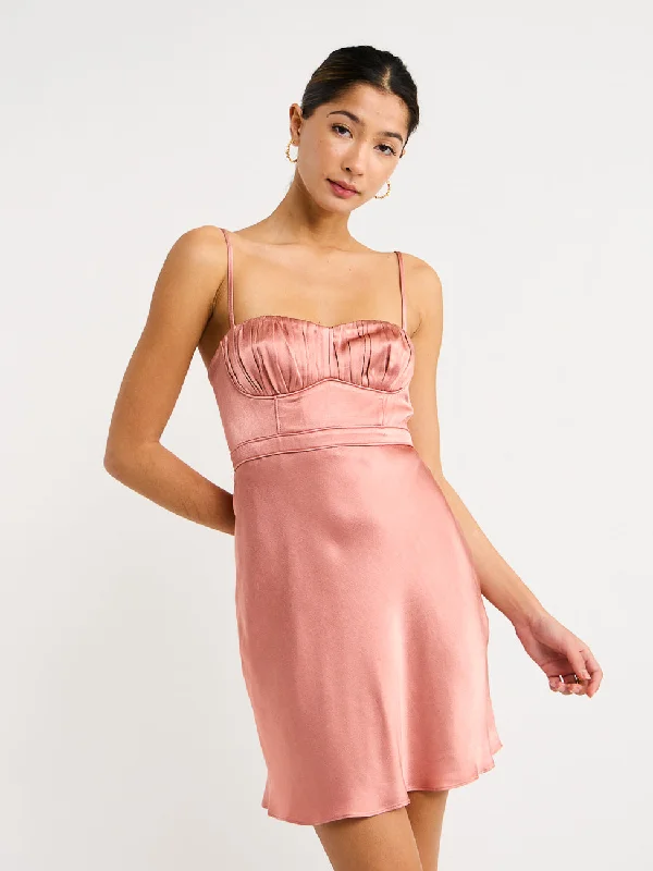 Shona Joy Corded Ruched Mini Dress in Antique Rose Chic Tropical Mini Dress