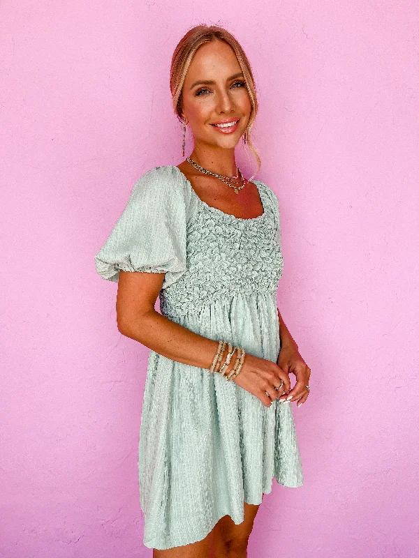 Admiring Glances Puff Sleeve Mini Dress Elegant Silk Mini Dress