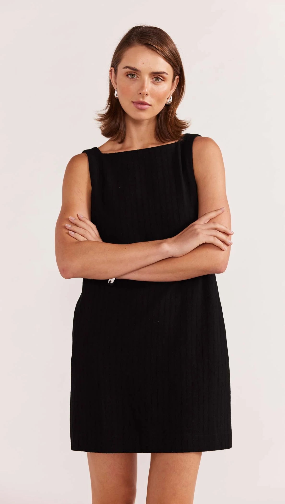 STAPLE THE LABEL EMBER MINI DRESS BLACK Cozy Knit Mini Dress