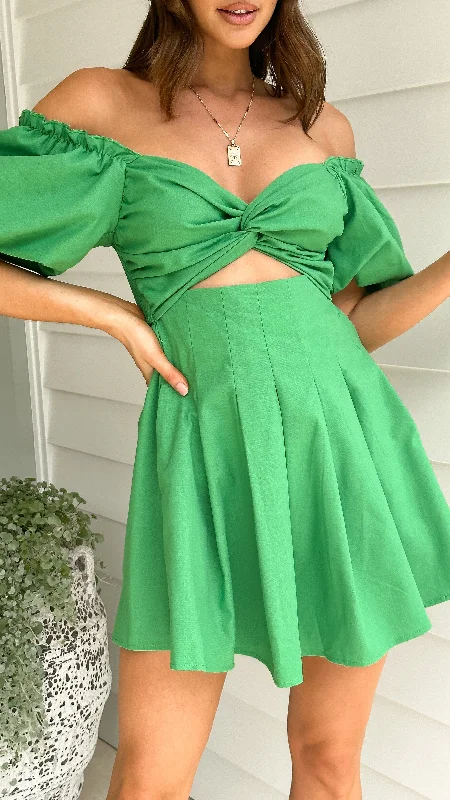 Stelle Mini Dress - Green Classic White Mini Dress
