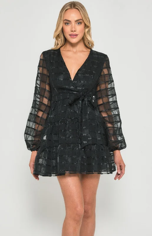 STYLE STATE CHECKERED ORGANZA TIERED HEM MINI DRESS BLACK Comfortable Linen Mini Dress