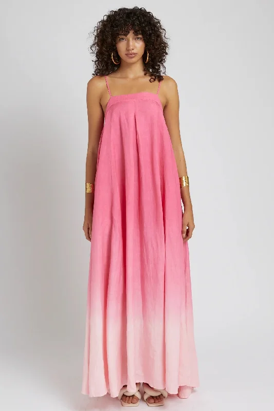 SUMMI SUMMI Womens Bloom Maxi Dress Linen - Pink Fade Stylish V-Neck Maxi Dress