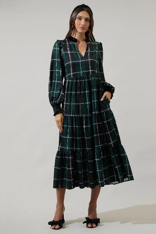 Sweet Beyond Plaid Sherril Long Sleeve Maxi Dress Fashionable Faux Wrap Maxi Dress
