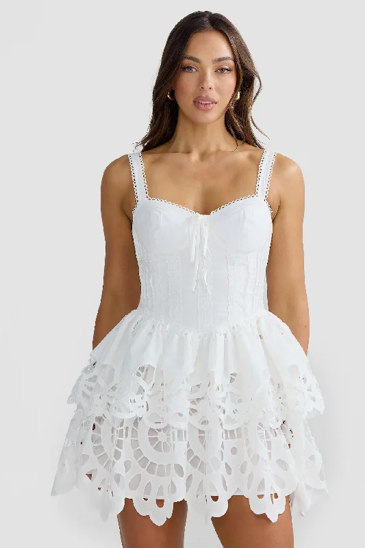 VALERIA MINI DRESS - WHITE Elegant Mini Dress with Ruffles