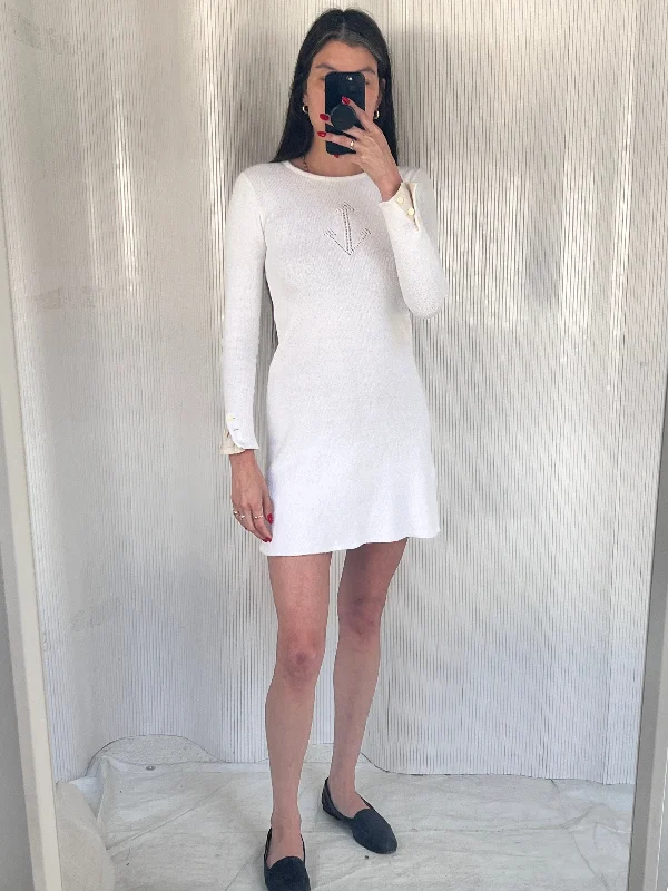 vintage 1960s cotton knit anchor mini dress Chic Puff Sleeve Mini Dress