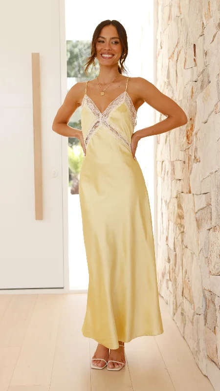 Westley Maxi Dress - Yellow Elegant Silk Maxi Dress