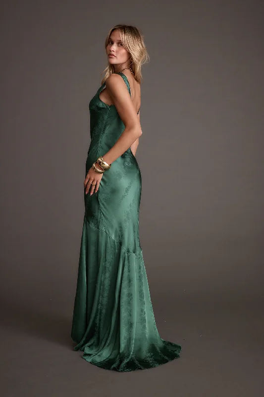 Willow Emerald Jacquard Maxi Dress Elegant Floral Maxi Dress