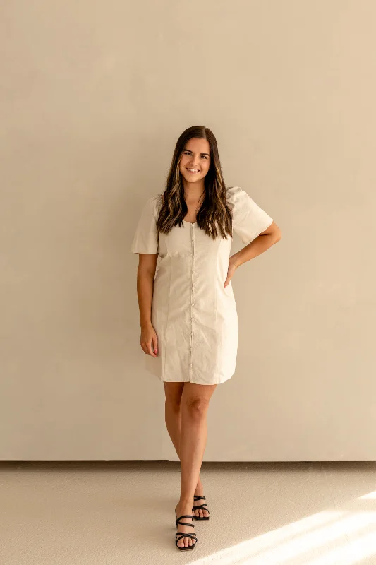 Maddie Linen Mini Dress | Oatmeal Comfortable Wrap Mini Dress