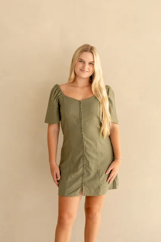 Maddie Linen Mini Dress | Olive Cozy Long Sleeve Mini Dress
