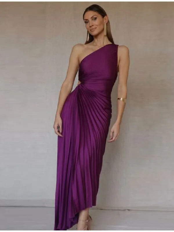 Women Elegant Ruffled One Shoulder Pleated Maxi Dresses Fashion Sleeveless Irregular Frock Trend Party Evening Vestidos Cozy Knit Maxi Dress Women Elegant Ruffled One Shoulder Pleated Maxi Dresses Fashion Sleeveless Irregular Frock Trend Party Evening Vestidos Cozy Knit Maxi Dress