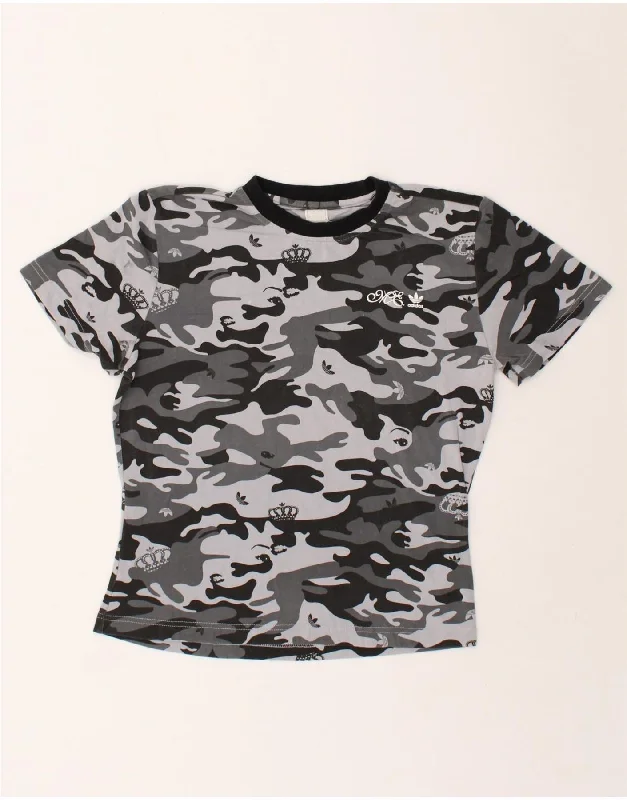ADIDAS Womens T-Shirt Top UK 14 Large Grey Camouflage Cotton Print Jacquard Patchwork ADIDAS Womens T-Shirt Top UK 14 Large Grey Camouflage Cotton Print Jacquard Patchwork