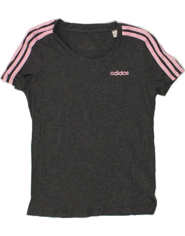 ADIDAS Womens T-Shirt Top UK 6 XS Grey Flecked Cotton Denim Fabric Leather Fabric Suede Fabric ADIDAS Womens T-Shirt Top UK 6 XS Grey Flecked Cotton Denim Fabric Leather Fabric Suede Fabric