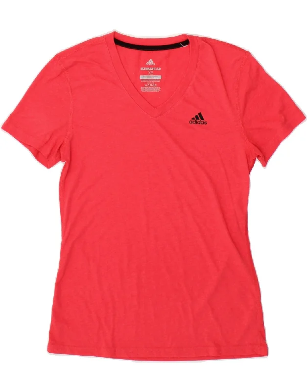 ADIDAS Womens T-Shirt Top UK 6 XS Red Polyester Iron Safe Non-Iron Wrinkle Free