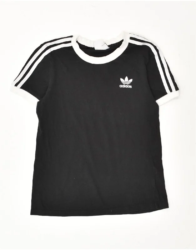 ADIDAS Womens T-Shirt Top UK 8 Small  Black Cotton Houndstooth Herringbone Solid