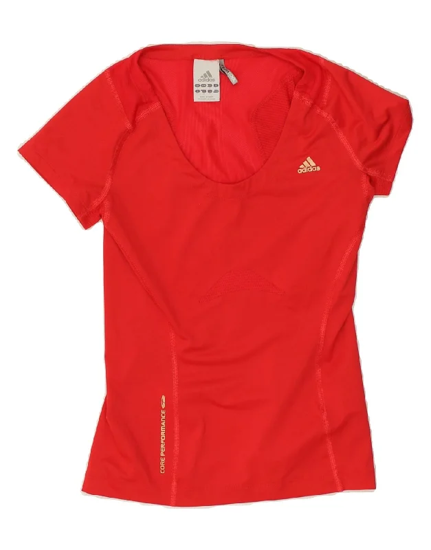 ADIDAS Womens T-Shirt Top UK 8 Small Red Polyester Fleece Fabric Down Fabric Feather Fabric ADIDAS Womens T-Shirt Top UK 8 Small Red Polyester Fleece Fabric Down Fabric Feather Fabric