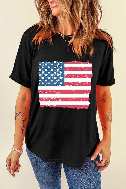 American Flag Graphic T-Shirt Mesh Blend Leather Blend Suede Blend