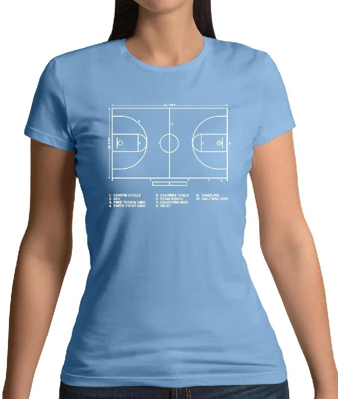 Basketball Court Diagram Womens T-Shirt Hooded Caped Shawl Collar