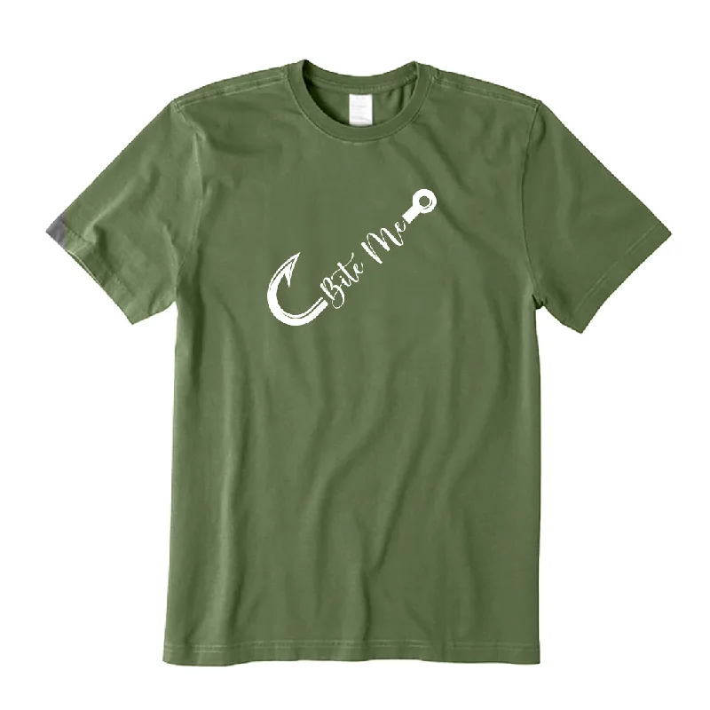 Bite Me Fishing Hook T-Shirt Front Pockets Side Pockets Patch Pockets