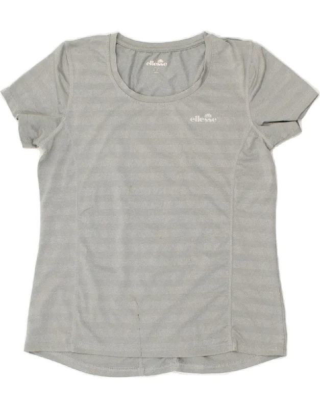 ELLESSE Womens T-Shirt Top US 12 Large Grey Striped Polyester Front Pockets Side Pockets Patch Pockets ELLESSE Womens T-Shirt Top US 12 Large Grey Striped Polyester Front Pockets Side Pockets Patch Pockets