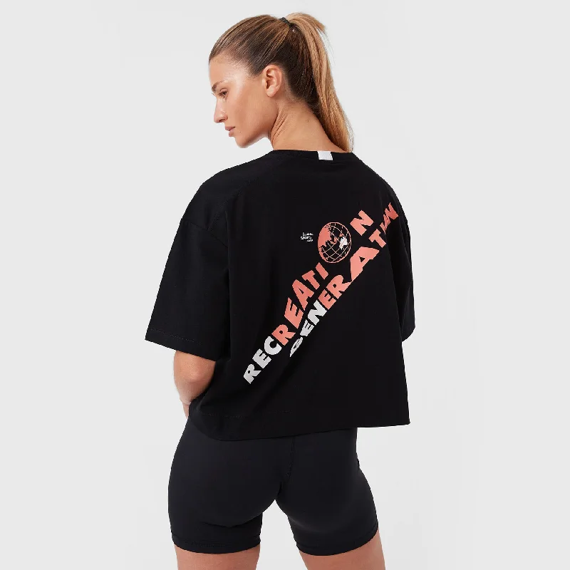 REC GEN - Float GBL Crop Tee Black Spandex Blend Rayon Blend Denim Blend