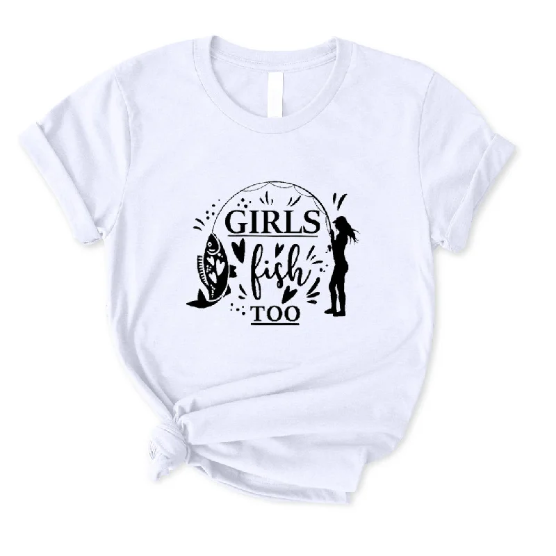 Girls Fish Too T-Shirt for Women Mesh Blend Leather Blend Suede Blend