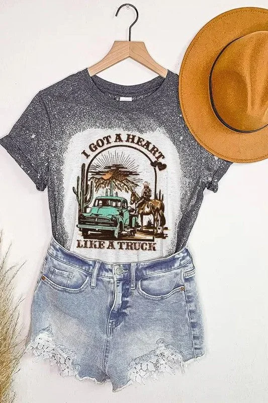 "Heart Like A Truck" Western Graphic Tee Layered Multi-layer Single Layer