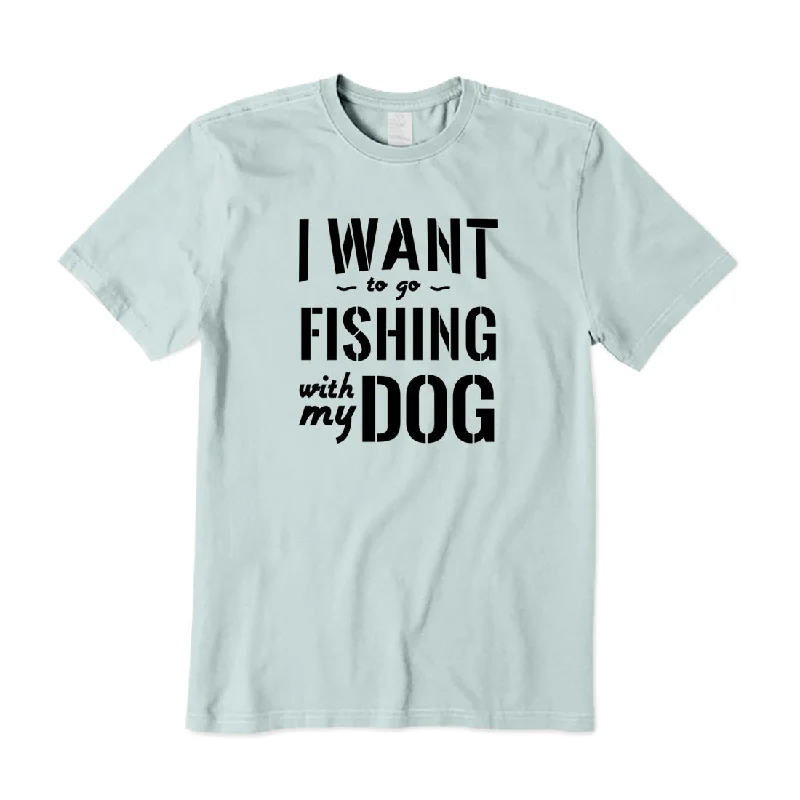 I Want to Go Fishing With My Dog T-Shirt Print Jacquard Patchwork