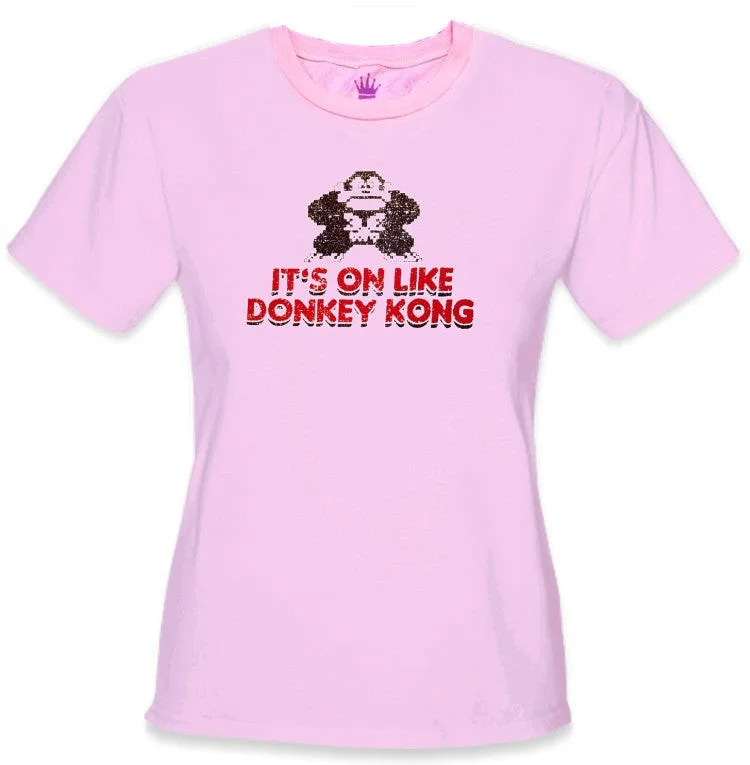 It's On Like Donkey Kong Girls T-Shirt :: Vintage Gamer Chick Tee Asymmetrical Pockets Print