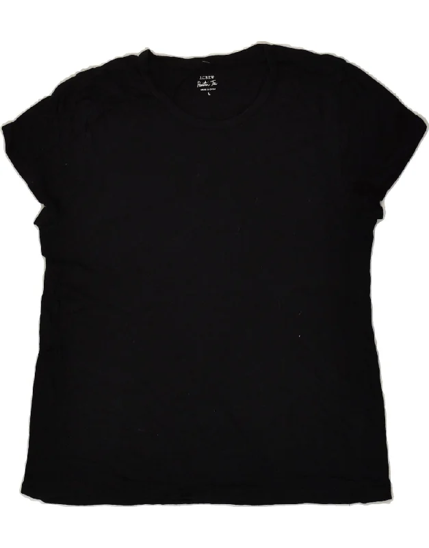 J. CREW Womens T-Shirt Top UK 16 Large Black Cotton Silk Blend Satin Velvet