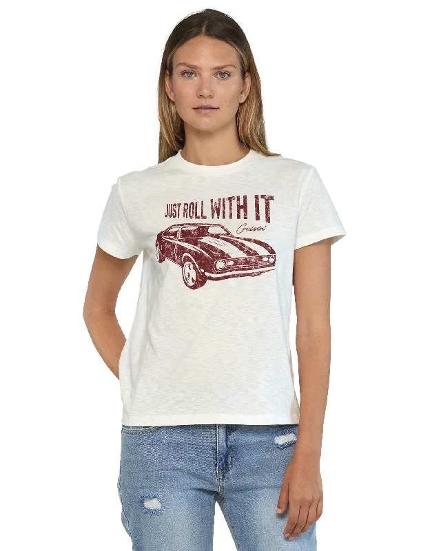 JUST ROLL WITH IT SLUB TEE Striped Floral Plaid
