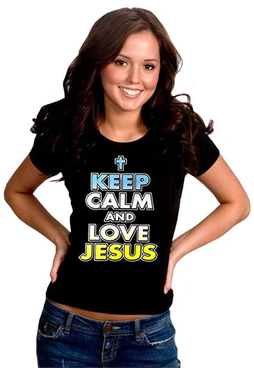 keep Calm And Love Jesus Girls T-Shirt Zippered Front Buttoned Front Snap Front