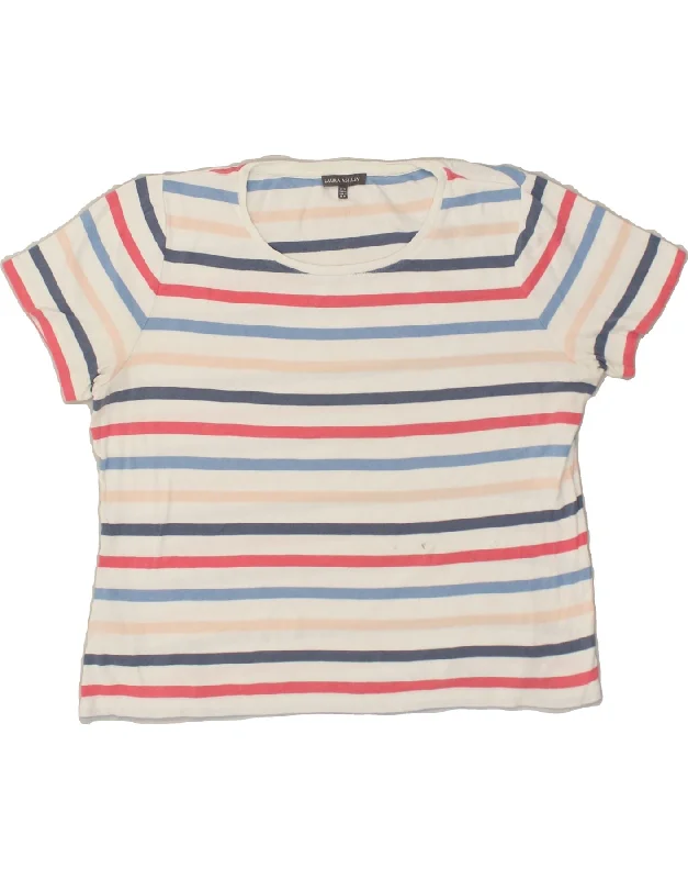 LAURA ASHLEY Womens T-Shirt Top UK 18 XL Multicoloured Striped Cotton Mesh Fabric Canvas Fabric Denim Fabric LAURA ASHLEY Womens T-Shirt Top UK 18 XL Multicoloured Striped Cotton Mesh Fabric Canvas Fabric Denim Fabric