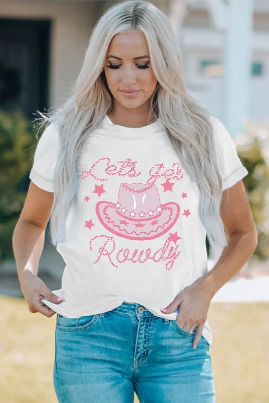 "Lets Get Rowdy" Graphic T-Shirt Notch Collar Peter Pan Collar Cowl Neck
