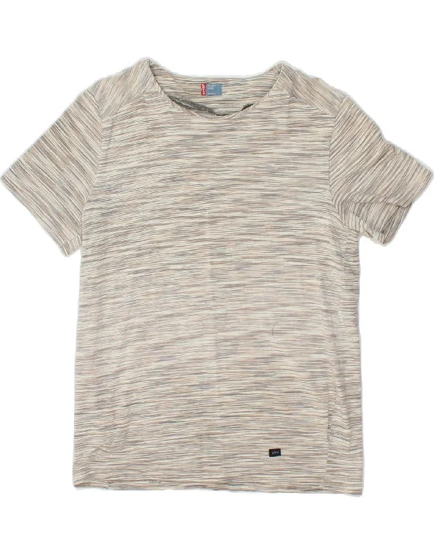 LEVI'S Womens T-Shirt Top UK 14 Large Grey Flecked Cotton Polka Dot Checkered Tartan