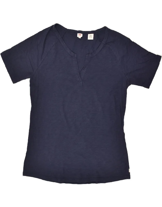 LEVI'S Womens T-Shirt Top UK 14 Medium Navy Blue Hooded Caped Shawl Collar