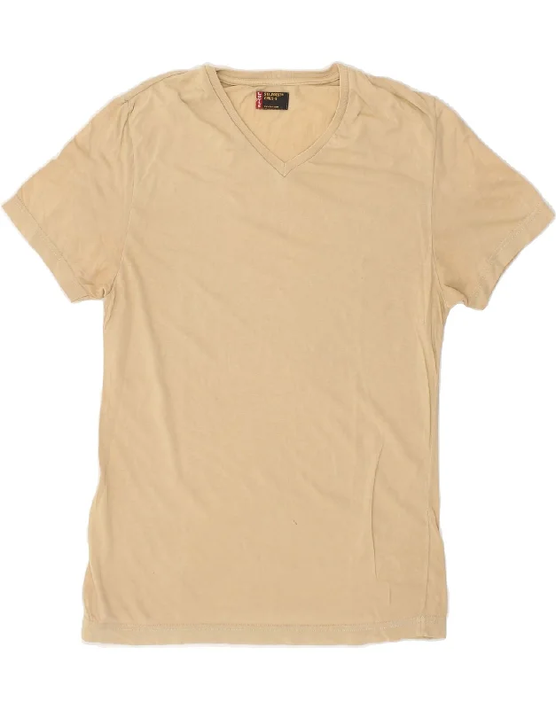 LEVI'S Womens T-Shirt Top UK 8 Small Beige Front Pockets Side Pockets Patch Pockets