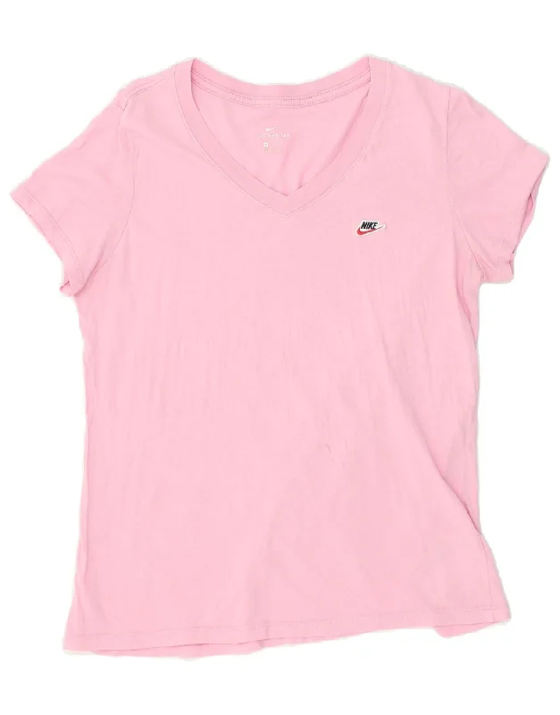 NIKE Womens T-Shirt Top UK 14 Medium Pink Cotton Embroidered Appliqued Beaded