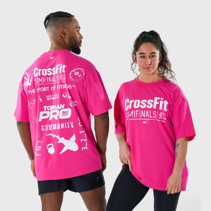 Northern Spirit - CrossFit® Smurf Patchwork Oversized T-Shirt - Torian Pro - BUBBLEGUM Hooded Caped Shawl Collar Northern Spirit - CrossFit® Smurf Patchwork Oversized T-Shirt - Torian Pro - BUBBLEGUM Hooded Caped Shawl Collar