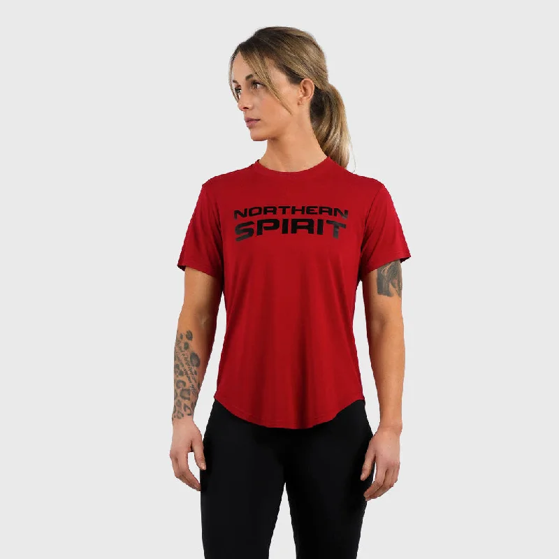 Northern Spirit - Epaulet Women Regular Fit T-Shirt - CARMINE Mesh Canvas Denim