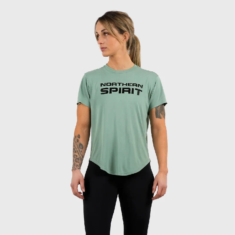Northern Spirit - Epaulet Women Regular Fit T-Shirt - SHALE GREEN Anti-Shrink Durable Soft