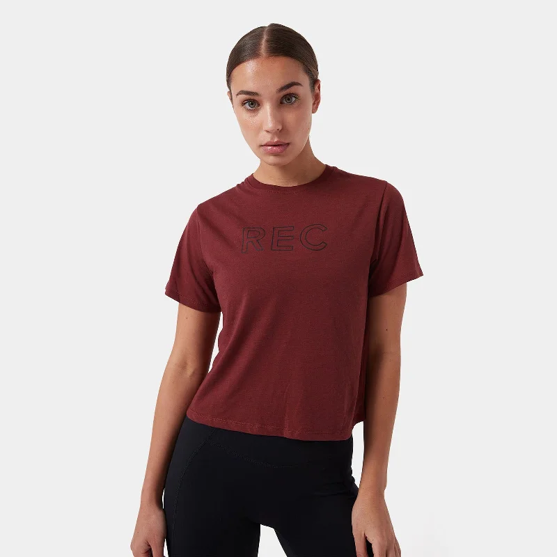 REC GEN - Women's Oxy Edge Crop Tee - Dk Cherry Beaded Sequined Faux Fur