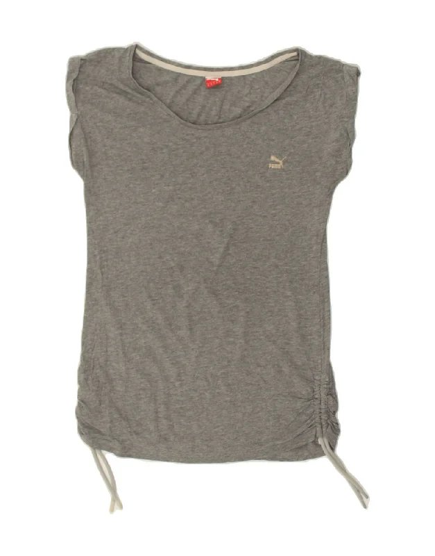 PUMA Womens T-Shirt Top UK 12 Medium  Grey Cotton Knit Fabric Woven Fabric Fleece Fabric