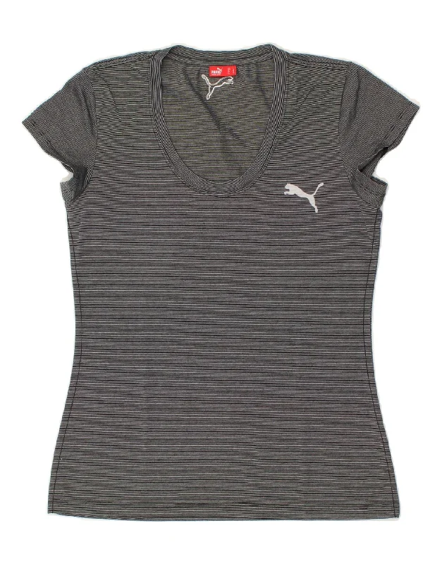 PUMA Womens T-Shirt Top UK 14 Medium Grey Striped Oversized T-Shirt Spandex breathable PUMA Womens T-Shirt Top UK 14 Medium Grey Striped Oversized T-Shirt Spandex breathable