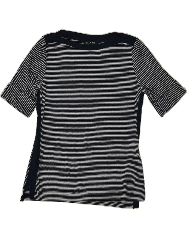 RALPH LAUREN Womens T-Shirt Top UK 12 Medium Navy Blue Striped Cotton Chenille Blend Fleece Blend Nylon Blend RALPH LAUREN Womens T-Shirt Top UK 12 Medium Navy Blue Striped Cotton Chenille Blend Fleece Blend Nylon Blend